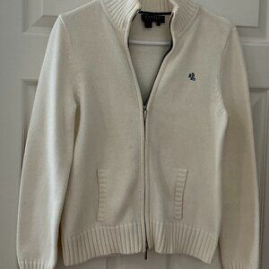 Lauren Ralph Lauren White Sweater /Size Petite Medium / Zipper front